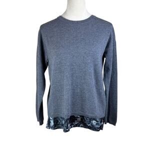 Guido Lombardi Gray Merino Wool Knit Silk Satin Flyaway Back Twofer Sweater